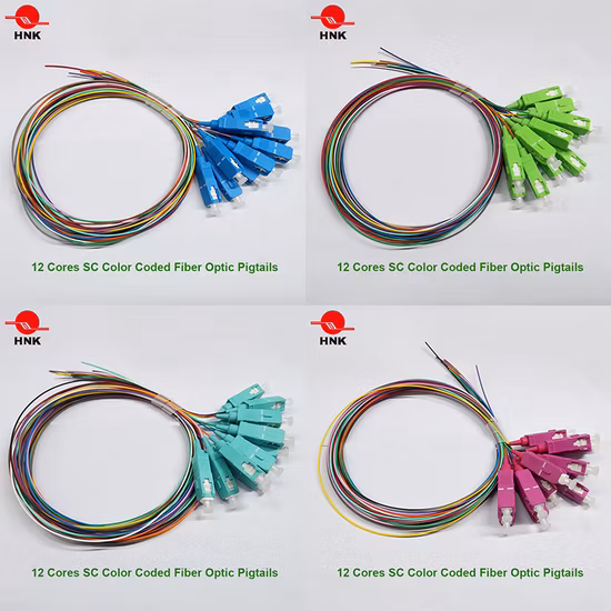 12 Cores Sc LC Sm APC Om3 Om4 Color Coded Fiber Optic Pigtail